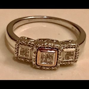 Past, Present, Future Diamond Ring, Marked 10K/925